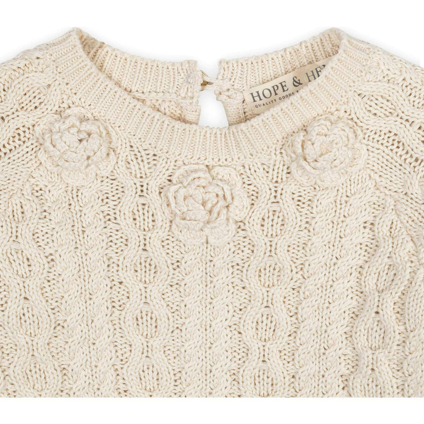 Girl's Organic Rosette Detail Cable Knit Sweater Dress, White