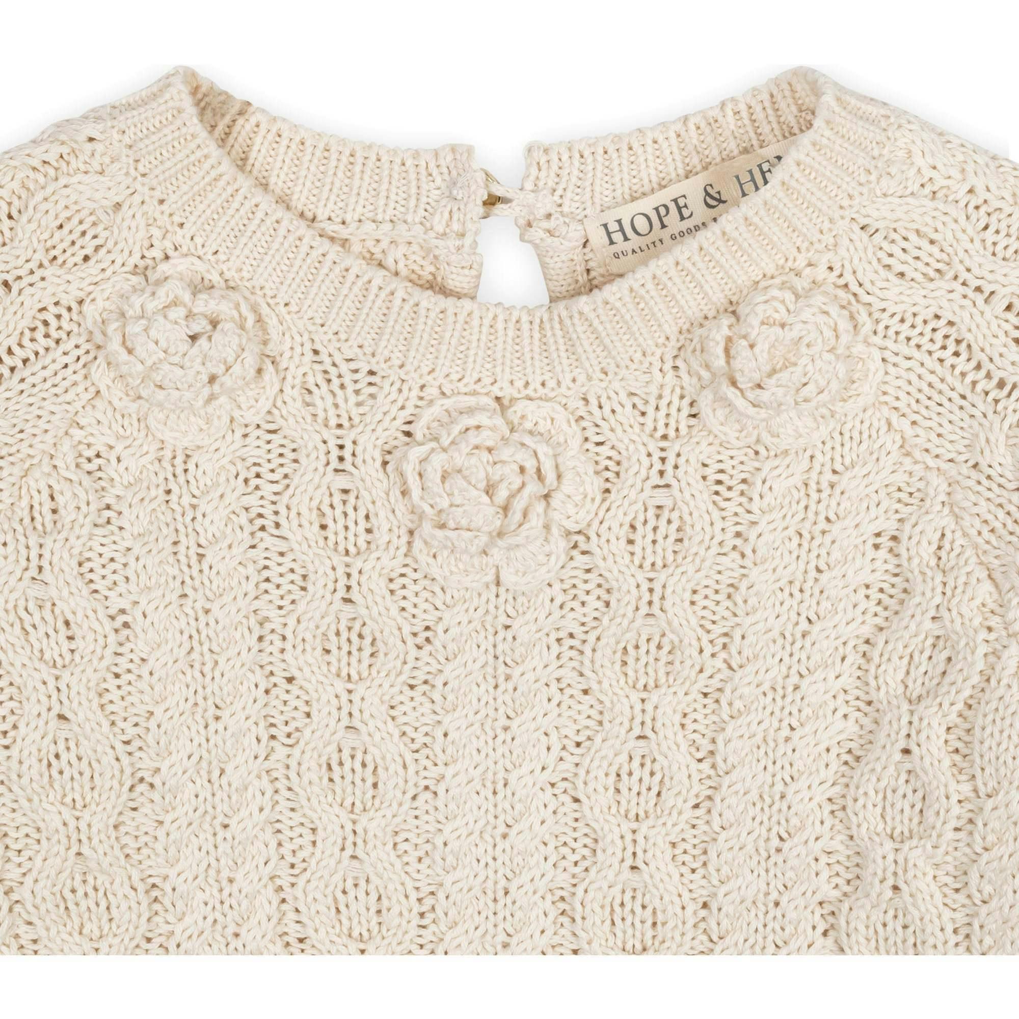 Girl's Organic Rosette Detail Cable Knit Sweater Dress, White