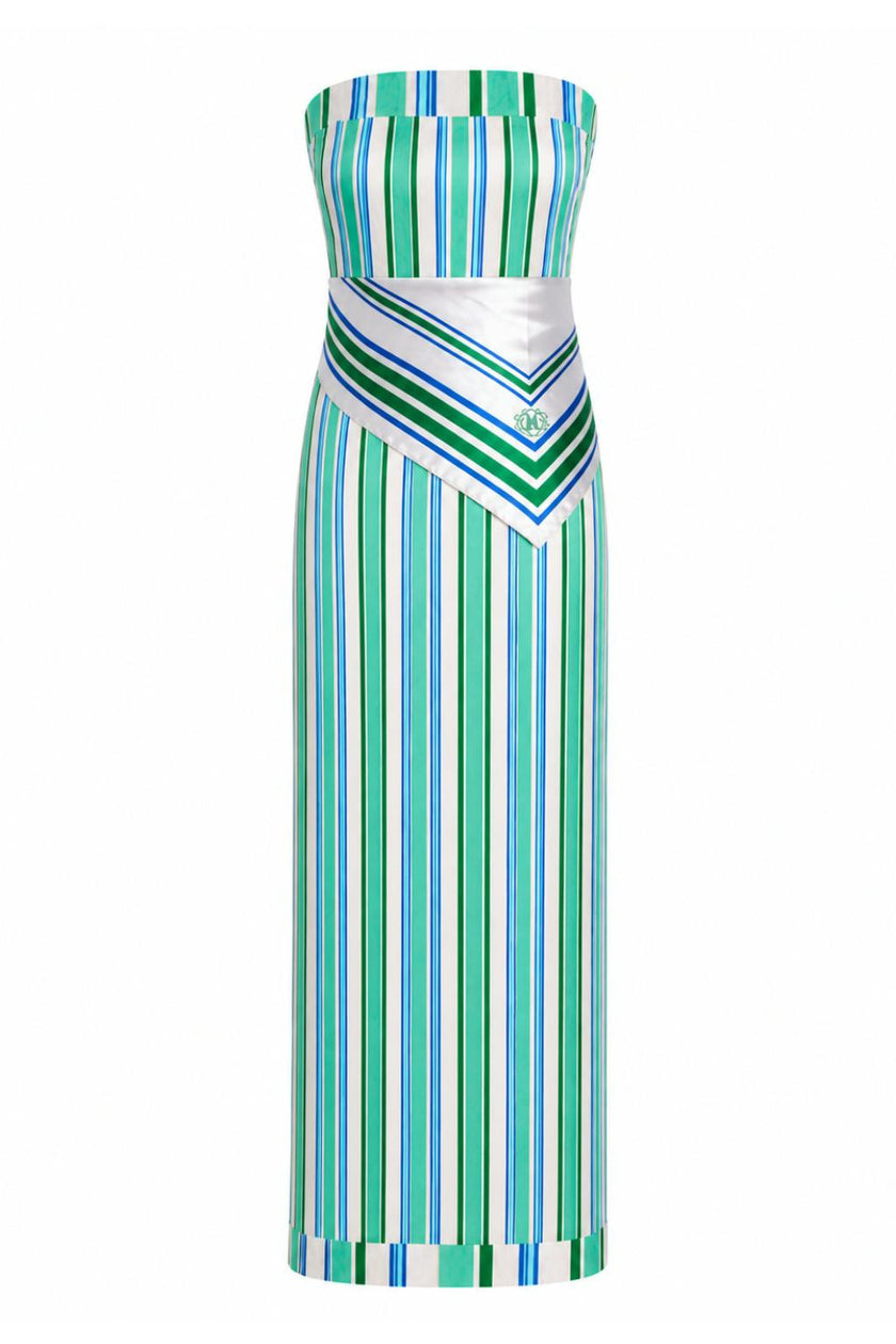 Stella Luca Emerald Stripe Strapless Midi Dress