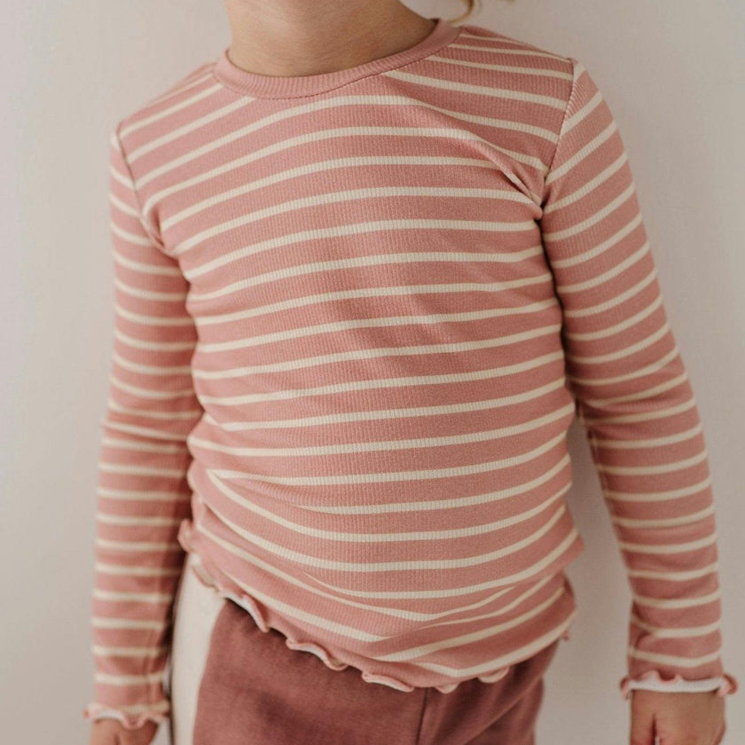 Lettuce Hem Tee Misty Rose Stripe