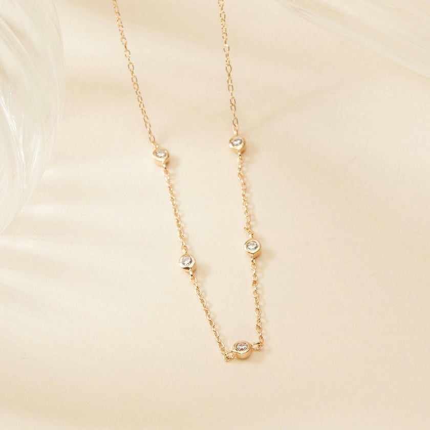 Crystal Solitaire Necklace, 14k Gold Plated
