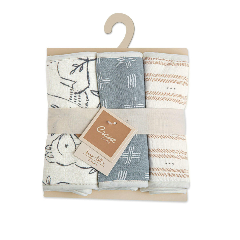 Ezra Woodland Animal Cotton Burp Cloth (Set of 3)