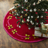 Handmade Christmas Tree Skirt Felt - Berries Red - 60"