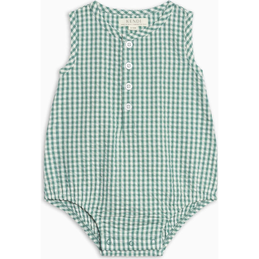 Wren Seersucker Bubble Romper - Laguna Gingham