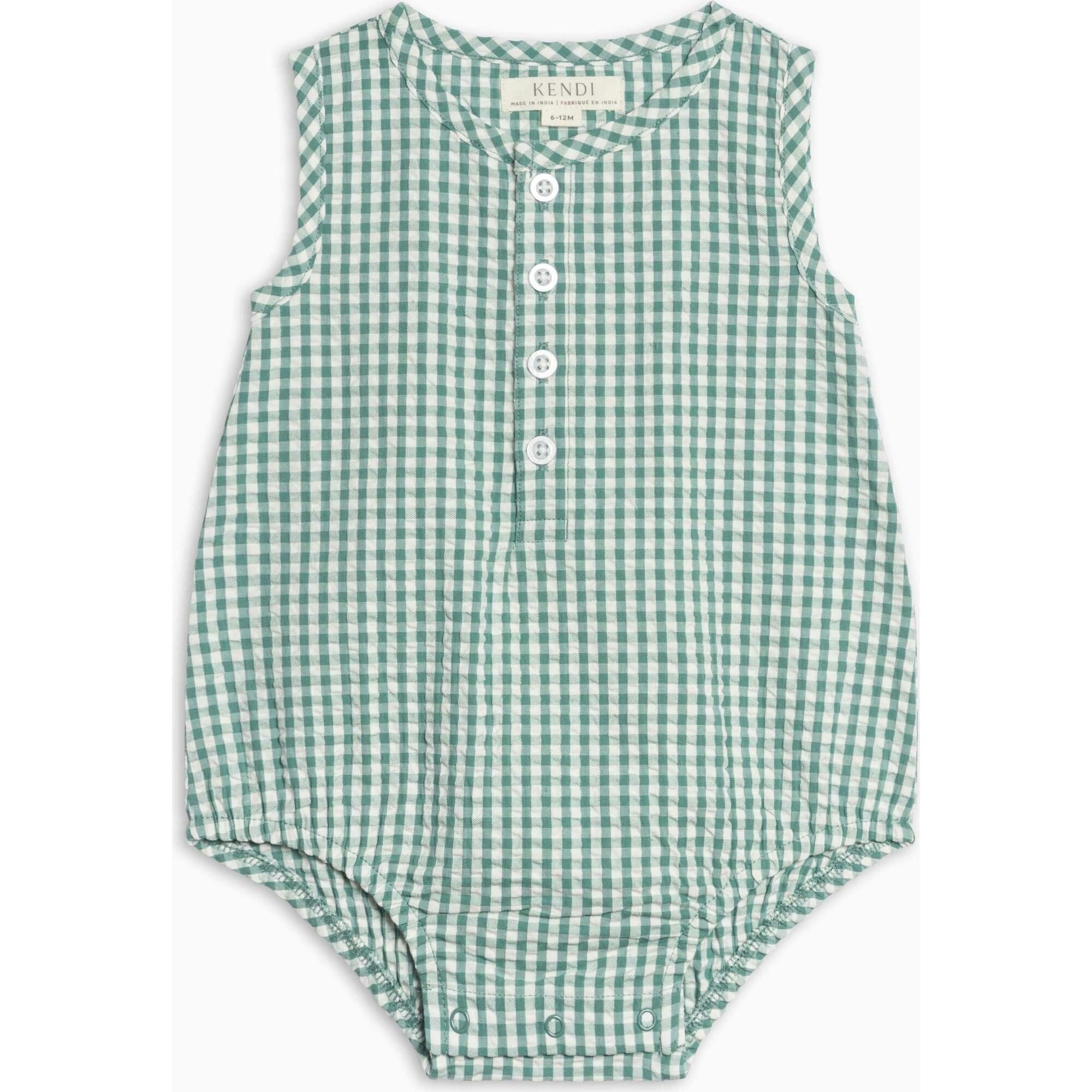 Wren Seersucker Bubble Romper - Laguna Gingham