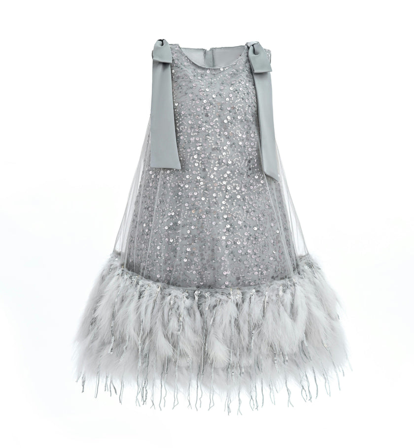 Silver Sequin Feather Dress