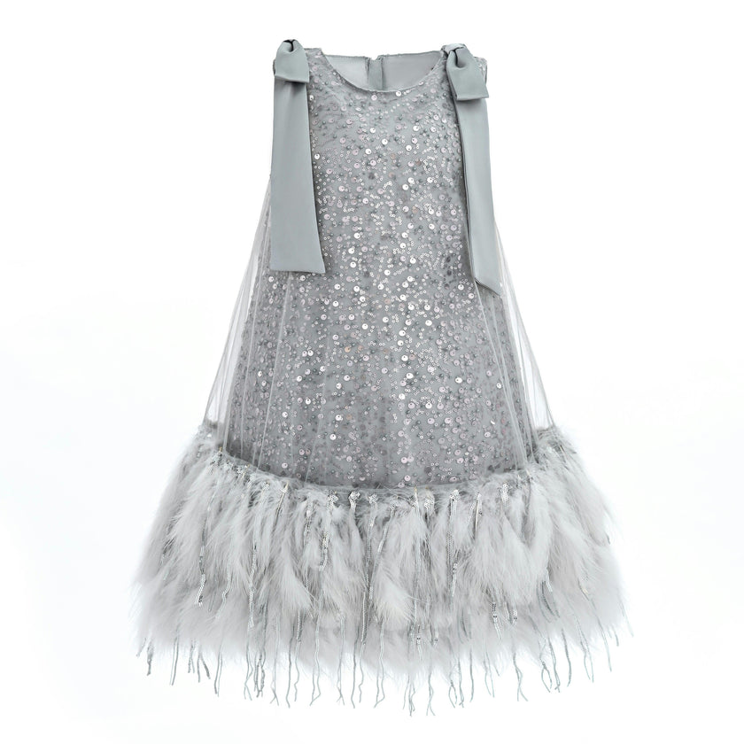 Silver Sequin Feather Dress