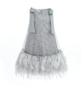 Silver Sequin Feather Dress