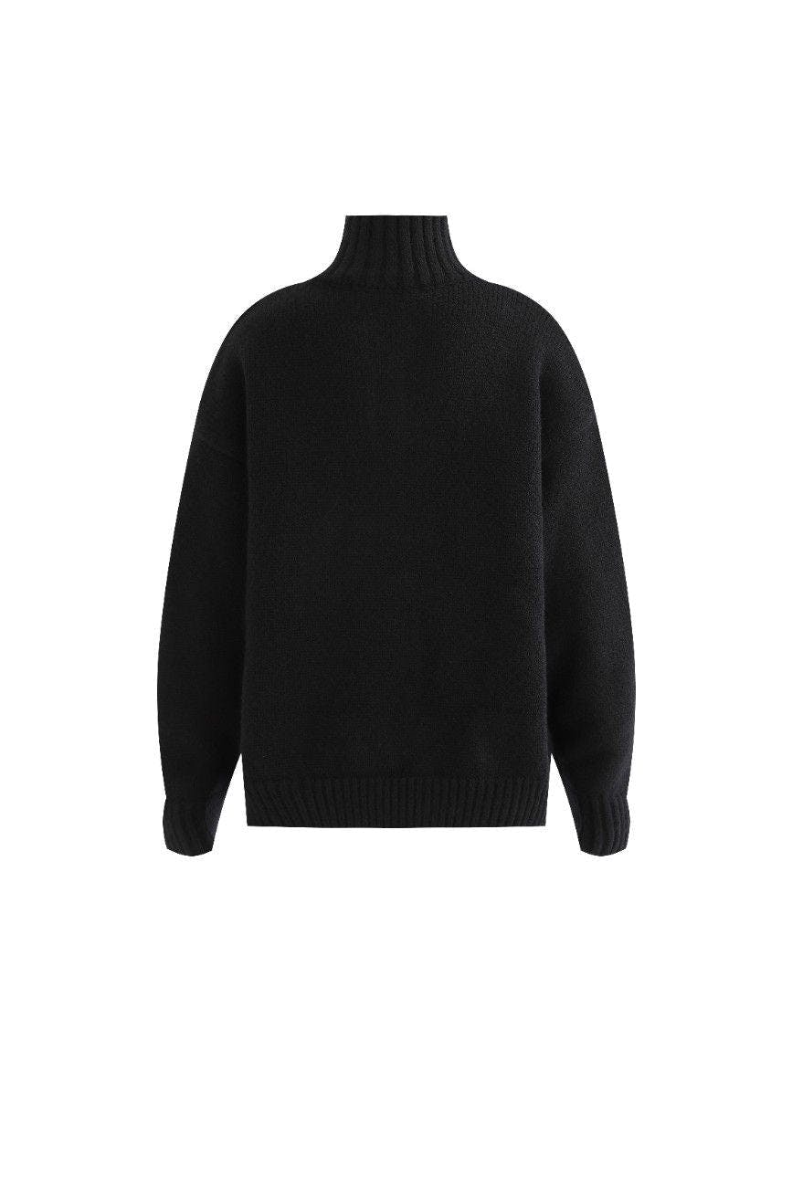 Black Button-Up Ribbed Sweater