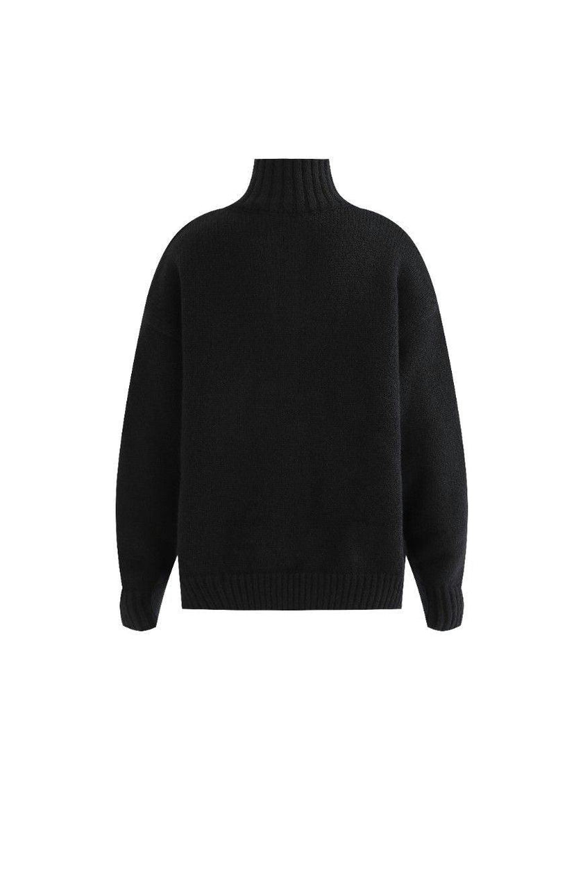 Black Button-Up Ribbed Sweater