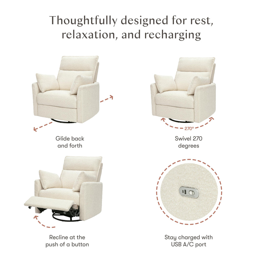 Nori Glider Recliner w/ Electronic Control and USB in Performance Ivory Boucle
