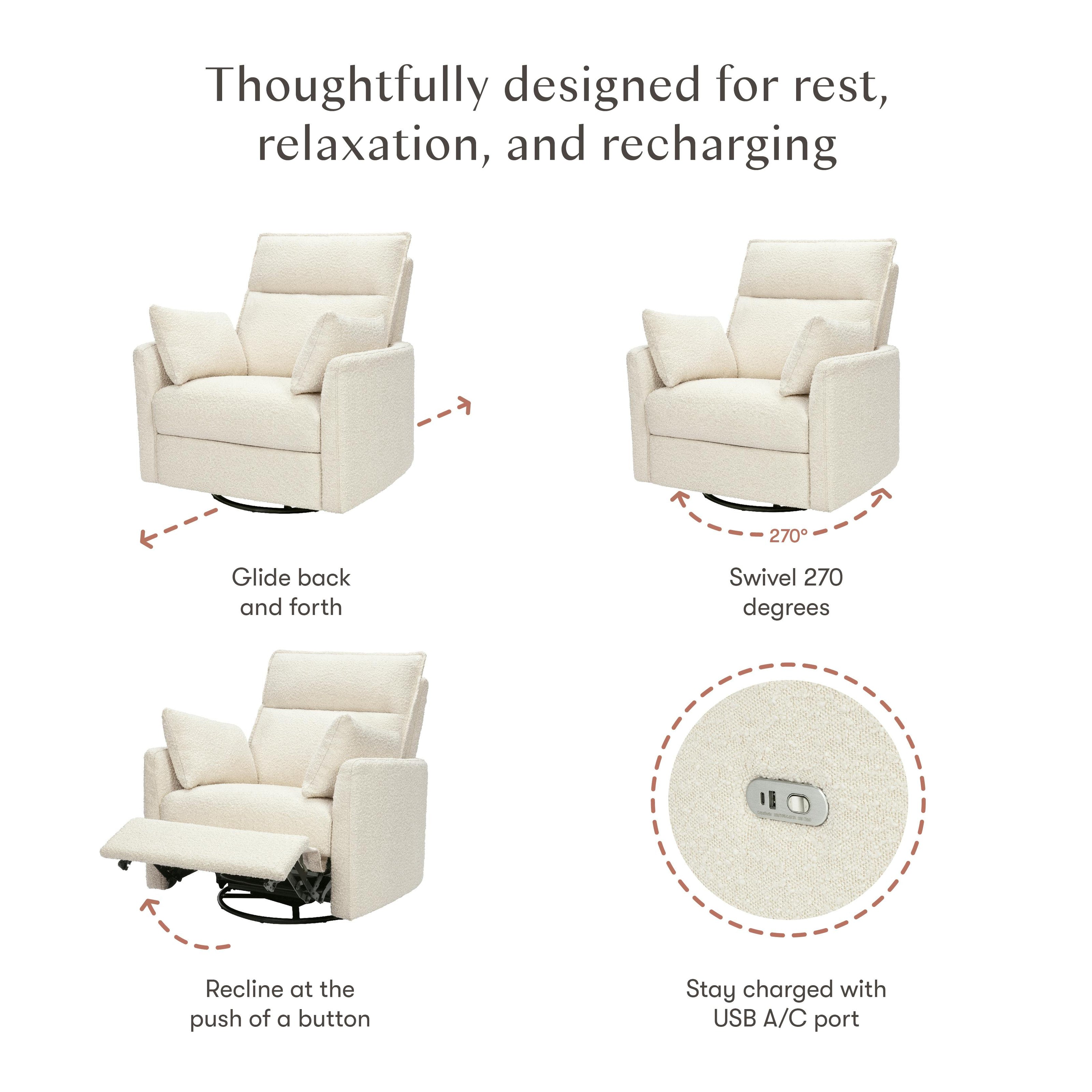 Nori Glider Recliner w/ Electronic Control and USB in Performance Ivory Boucle