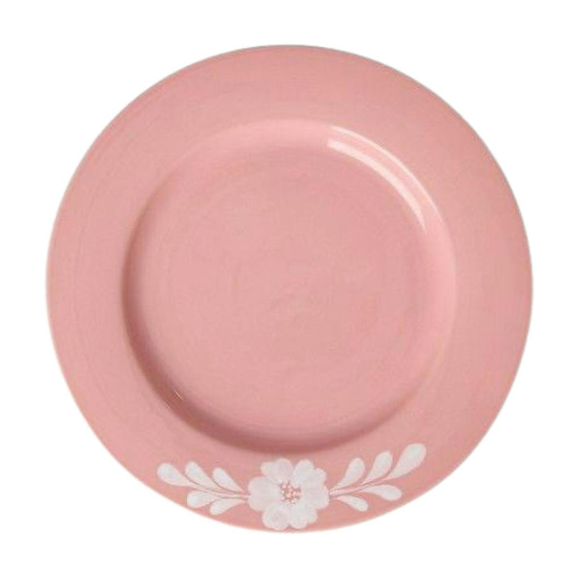 Ceramic Dinner Plate with Hand-painted White Flower Vine