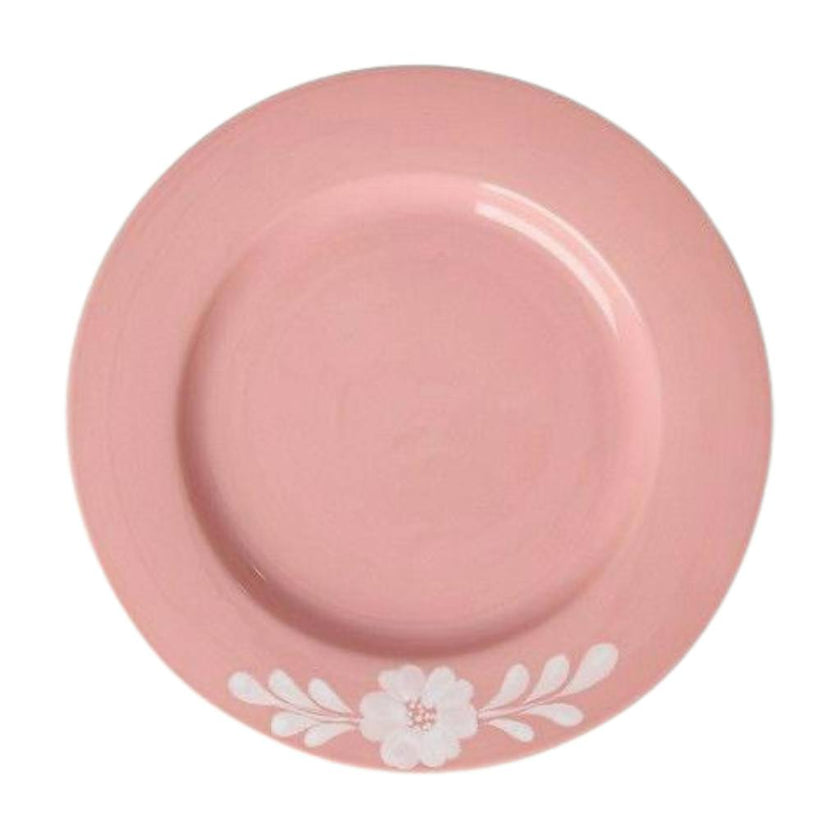 Ceramic Dinner Plate with Hand-painted White Flower Vine
