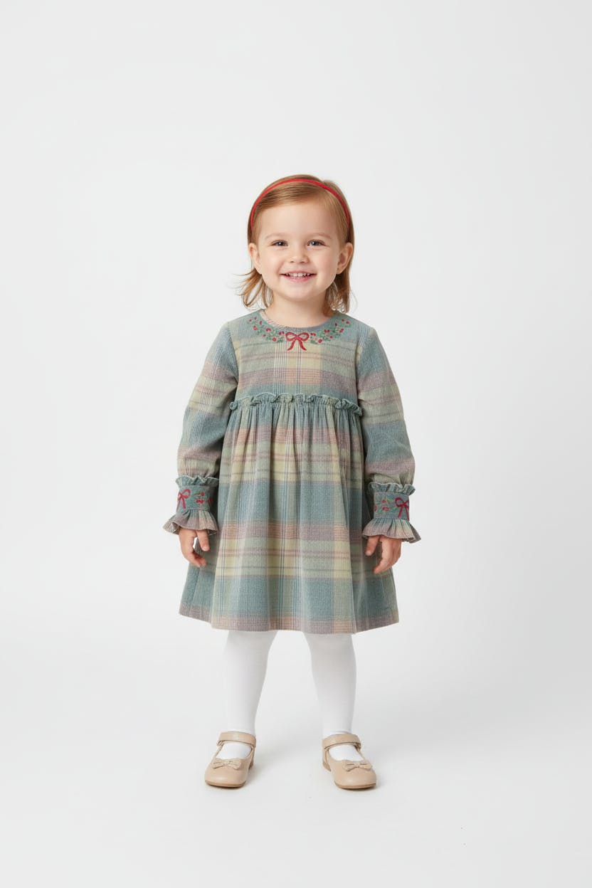 Arlo Hand-Embroidered Corduroy A-Line Dress - Blue