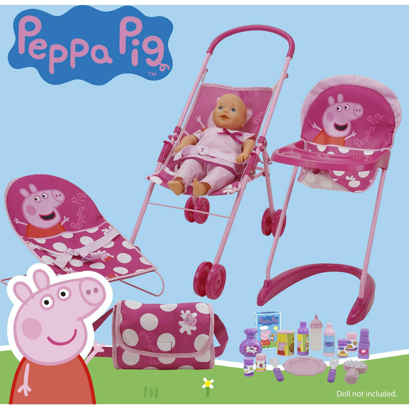 Peppa 19 Piece Doll Sleep N' Play Set - Pink & White Dots