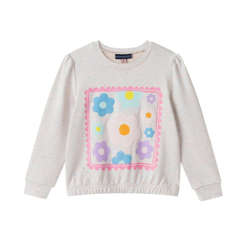 Girls Chenille Floral Sweatshirt & Tulle Tank Dress Set | Aqua