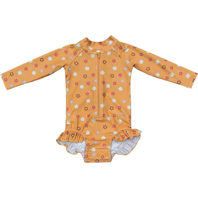 Girl's One-Piece Ruffle Rash Guard Swimsuit