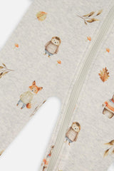 Baby Organic Cotton One Piece Pajama Beige Animal Print