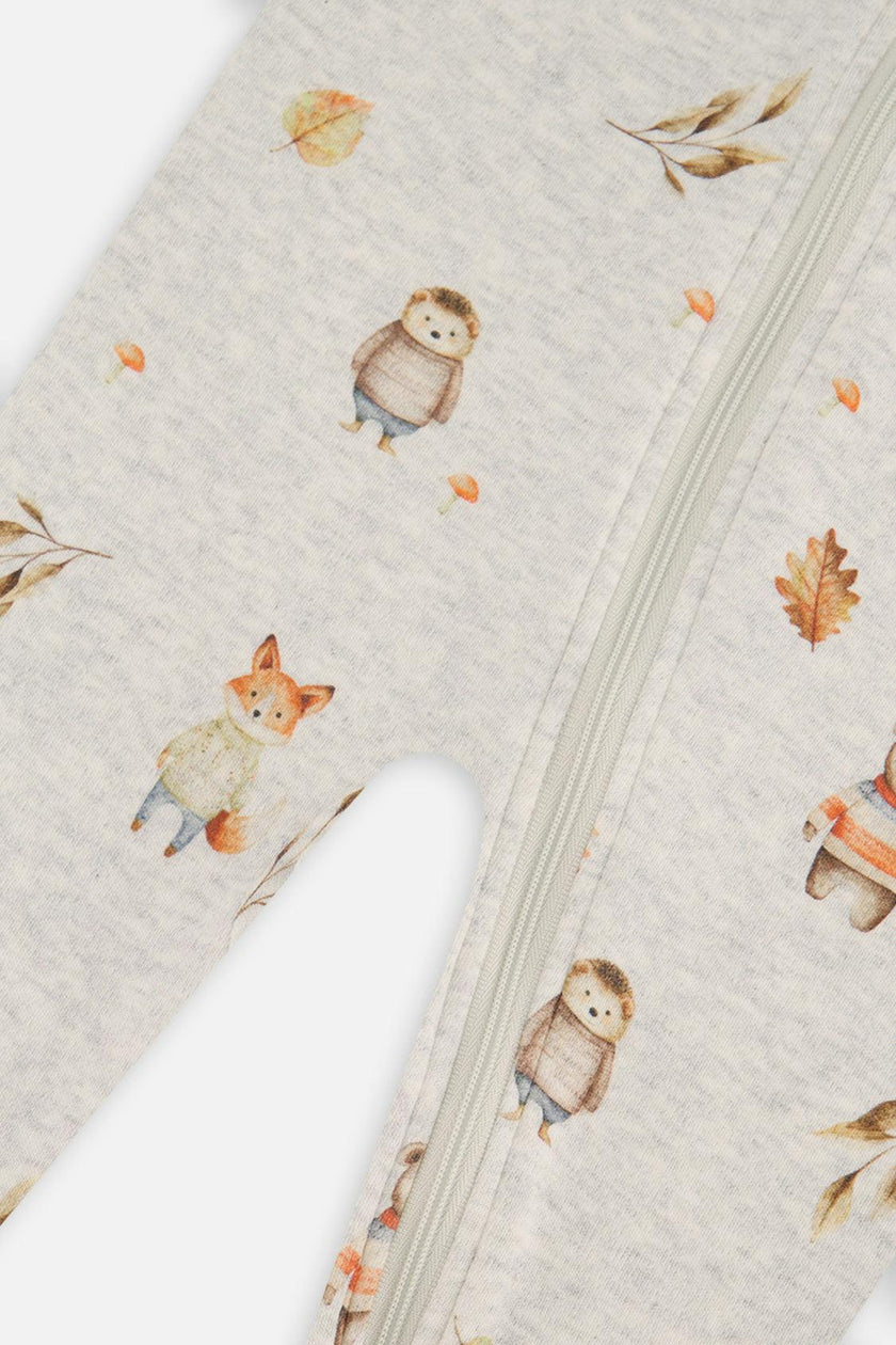 Baby Organic Cotton One Piece Pajama Beige Animal Print