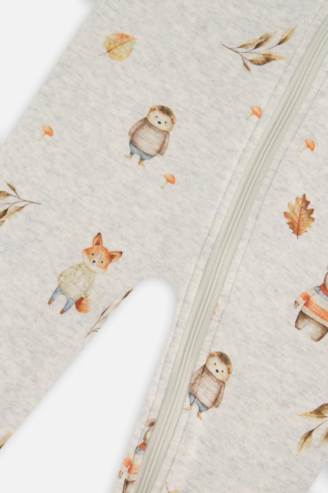 Baby Organic Cotton One Piece Pajama Beige Animal Print