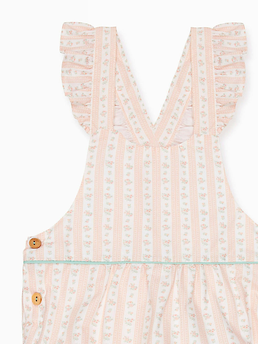 Pink Floral Stripe Ronita Baby Girl Romper Dungarees