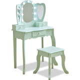 Teamson Kids Heart Glow Wooden Vanity Set With LED Lights Mirror & Stool