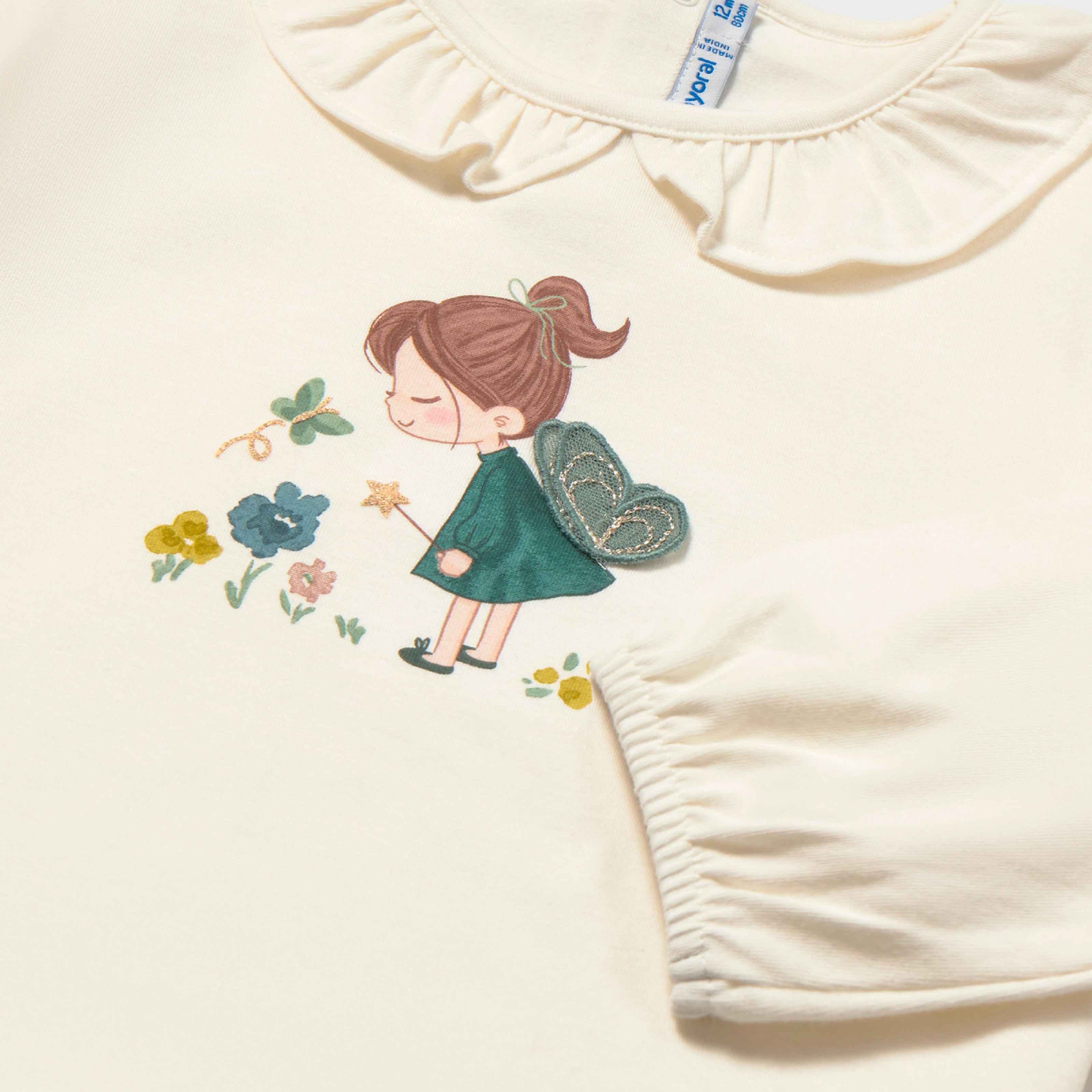 Cream Ruffle-Neck T-shirt