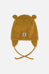 Baby Bear Winter Knit Hat With Ear Flaps And Ears Brown Sugar