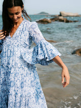 Block Printed Women's Dress - Blue Floral