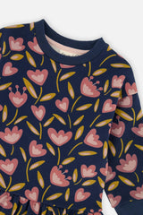 French Terry Dress Blue Tulip Print