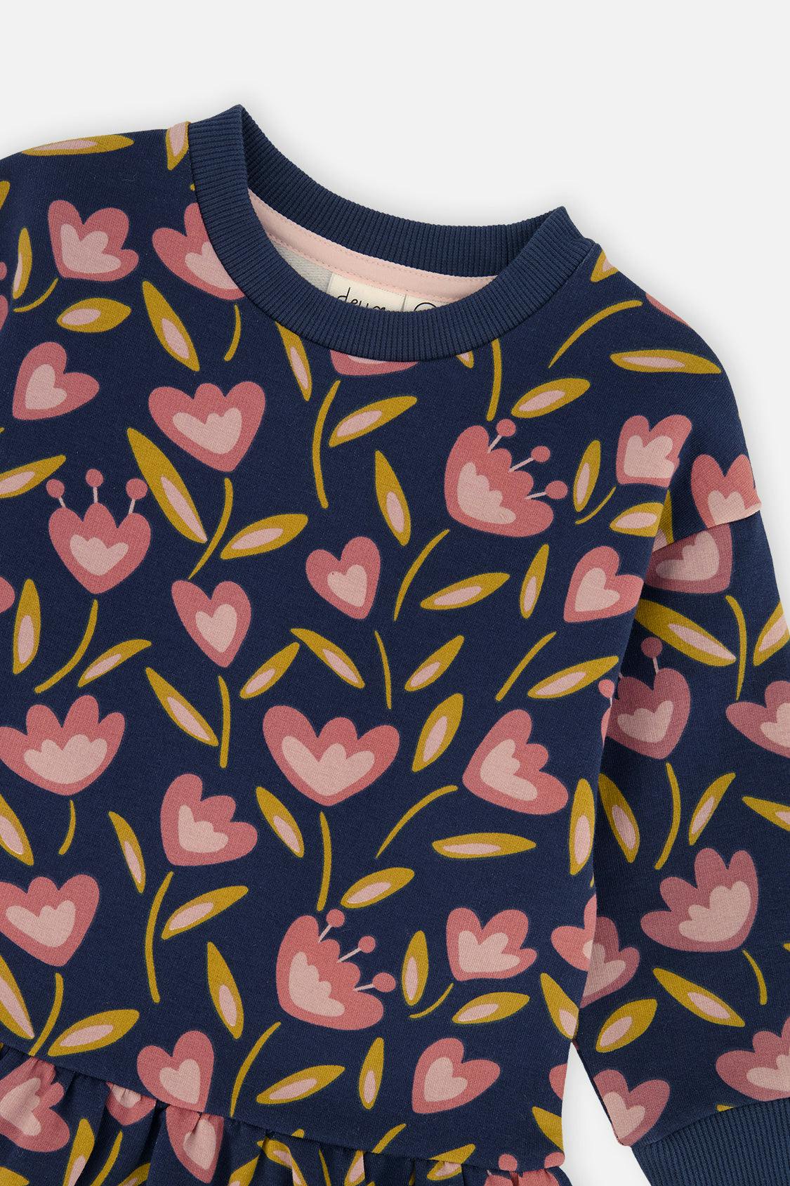 French Terry Dress Blue Tulip Print