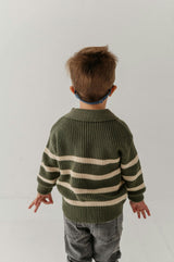 Boys Striped Zip Up Sweater in Woodland Moss Stripe