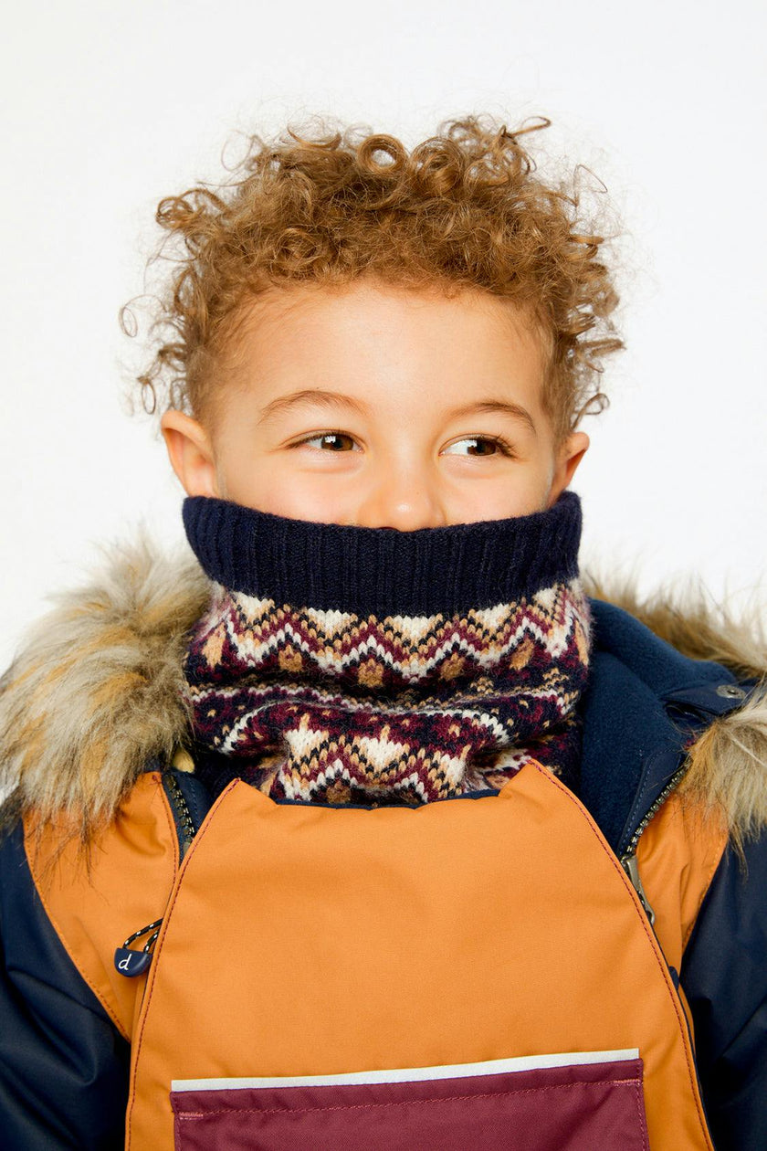 Winter Knit Neckwarmer Blue and Red Jacquard