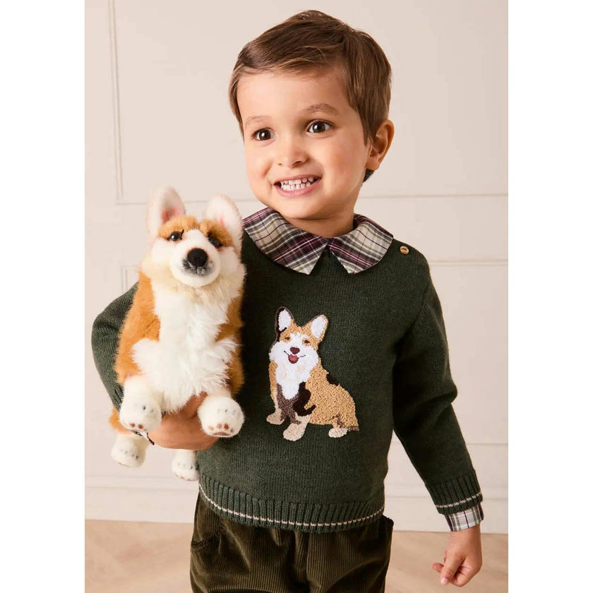 Corgi Embroidered Button Detail Jumper in Green (18mths-10yrs)