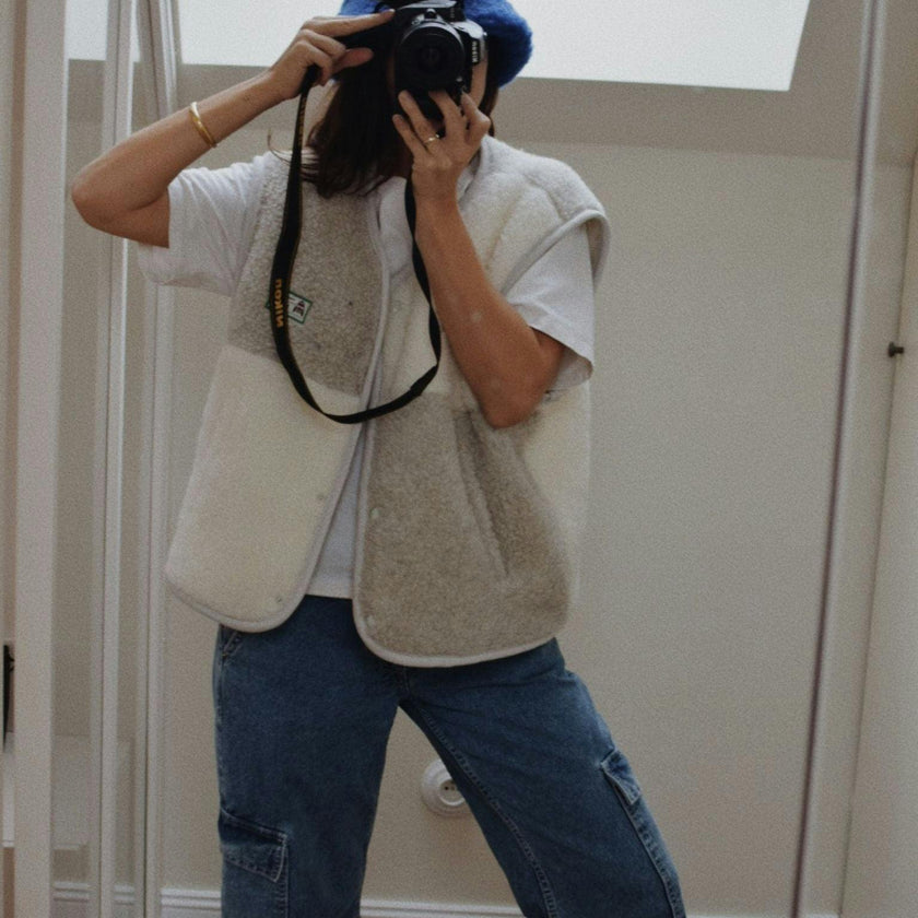 adult merino wool vest - cream & grey