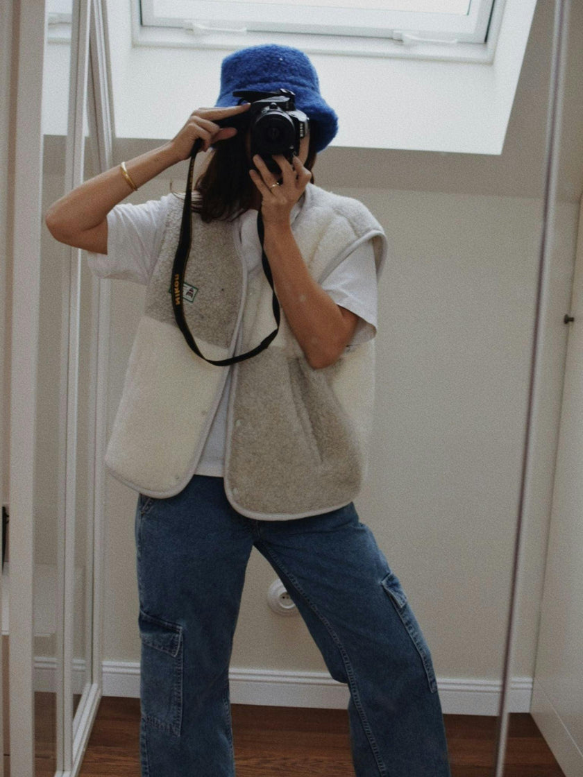 adult merino wool vest - cream & grey