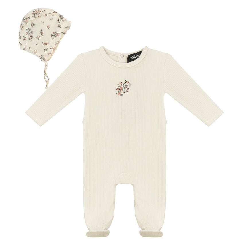 Ribbed Pointelle Romper and Bonnet Two Piece Set