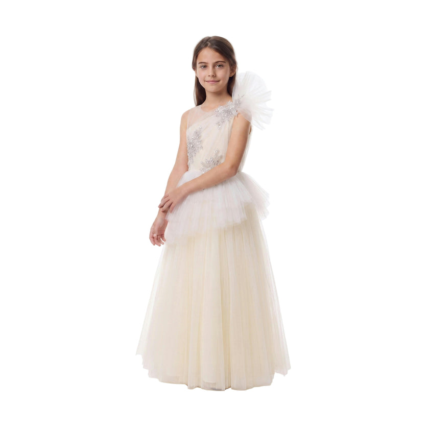 Cream Mirabelle One-Shoulder Embellished Gown
