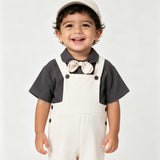 Beige Bow Overall Set