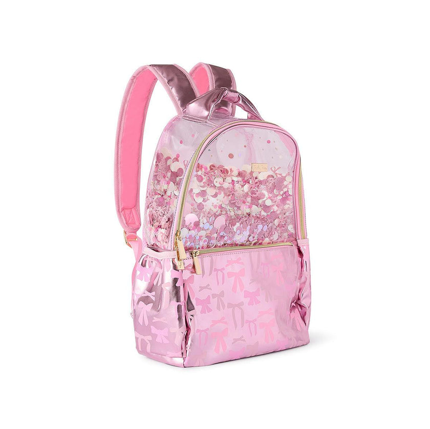 Pink Bow Confetti Clear Backpack by Packed Party | 17" Cute Backpack for Adults