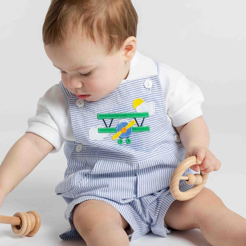 Seersucker Shortall With Airplane