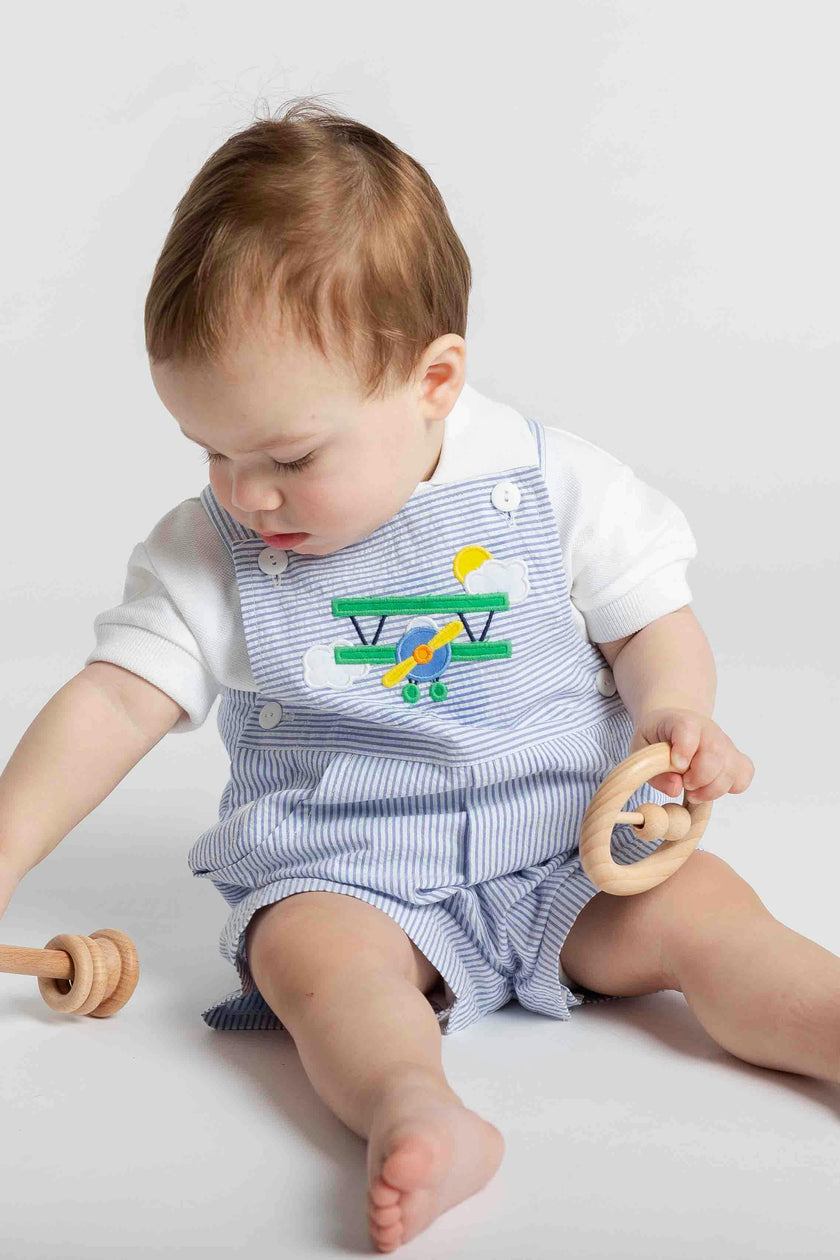 Seersucker Shortall With Airplane