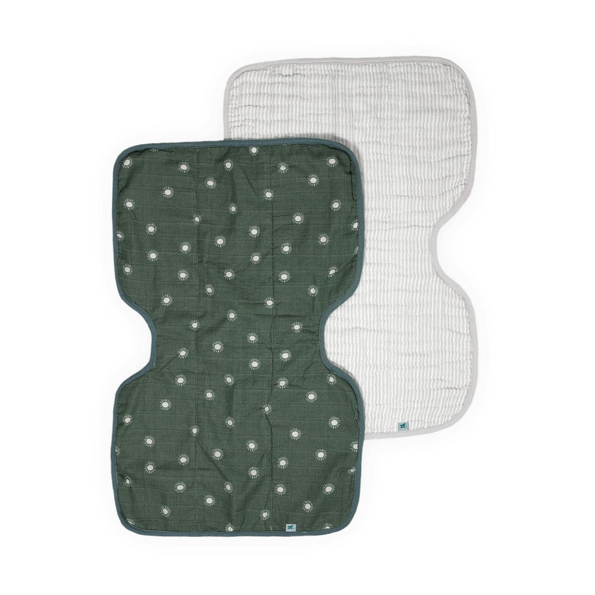 Organic Cotton Muslin Burp Cloth 2 Pack - Sage Suns + Sand Stripe