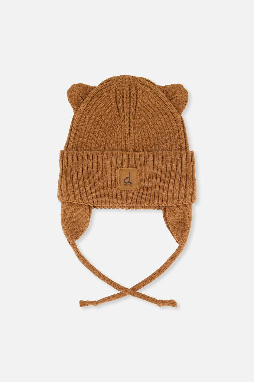 Baby Knit Hat With Strings Brown Sugar
