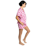 Women's Reindeer Pink Short PJ Set - Organic Cotton Poplin