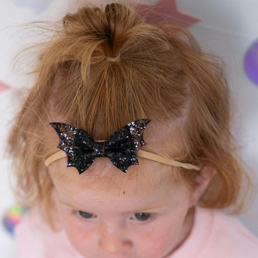 Glitter Bat Halloween Bow Baby Headband
