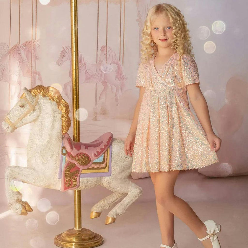 Shine Like a Star Peach Sequin Birthday Dress for Girls