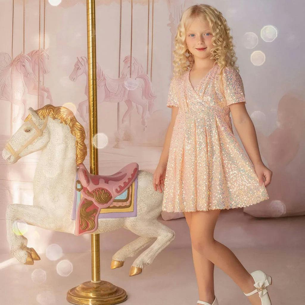 Shine Like a Star Peach Sequin Birthday Dress for Girls