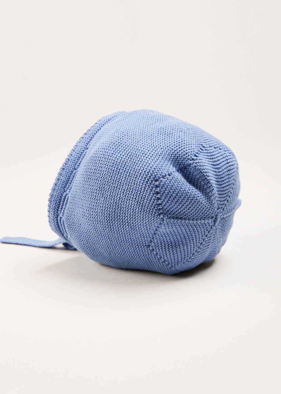 Openwork Knitted Bonnet in Blue (S-L)
